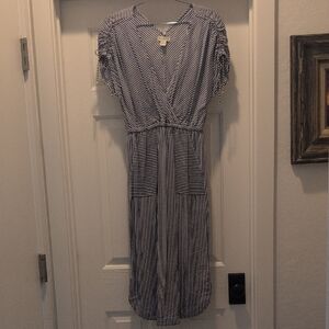 Striped V-Neck Midi Dress